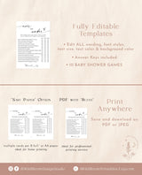 Baby Shower Game Bundle | Minimalist Baby Shower Games | Modern Baby Shower Games | Gender Neutral Baby Shower Game | Boho Baby Shower | M9