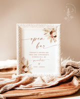 Boho Open Bar Sign | Wedding Bar Sign | Bohemian Wedding Sign | Funny Open Bar Sign | Boho Wedding Bar Sign | Pampas Grass Open Bar Sign A4