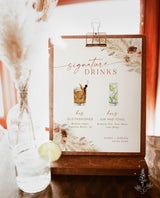 Signature Drinks Sign Template | Boho Signature Cocktail Sign | Wedding Bar Menu Sign | His and Hers Bar Sign | Editable Template | A4