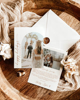 Happy Holidays Card Template | Boho Newlywed Christmas Card | Minimalist Christmas Card | Wedding Thank You Card | Editable Template M9