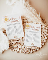 Baby Word Scramble Game Template | Sunshine Baby Shower | Gender Neutral Shower | Boho Rainbow Baby Shower Game | Sun Baby Shower S2
