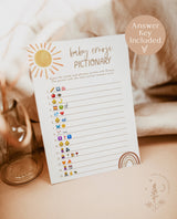 Sunshine Emoji Picture Game | Baby Shower Emoji Picture Game | Gender Neutral Shower | Sun Baby Shower | Boho Rainbow Baby Shower Game | S2