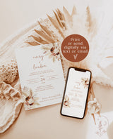 Boho Wedding Invitation Template | Wedding Invite | Terracotta Wedding Invite | Pampas Grass | Desert Wedding | Rust Wedding Invite A4