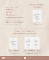 Minimalist Baptism Invite | Boho Baptism Invitation | Gender Neutral | Boho Girl Baptism Invite | 1st Communion Invite Editable Template M9