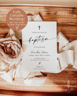 Minimalist Baptism Invite | Boho Baptism Invitation | Gender Neutral | Boho Girl Baptism Invite | 1st Communion Invite Editable Template M9