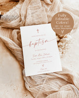 Minimalist Baptism Invite | Boho Baptism Invitation | Gender Neutral | Boho Girl Baptism Invite | 1st Communion Invite Editable Template M9