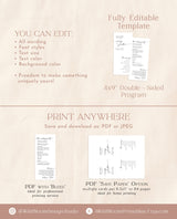 Minimalist Wedding Program | Winter Wedding | Order of Service | Boho Wedding Program | Modern Wedding Program | Editable Template | M9