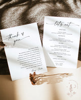 Minimalist Menu + Thank You Letter Template | Modern Place Setting Thank You | Wedding Napkin Note | Wedding Menu Thank You | M9