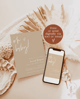 Minimalist Baby Shower Invitation Template | Gender Neutral Baby Shower Invite | Oh Baby | Modern Beige Baby Shower Invite | BM1