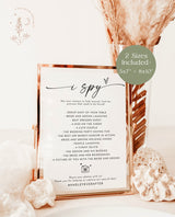 I Spy Wedding Game Template | Wedding Photo Hunt Game | Reception Photo Hunt | Minimalist Wedding Sign | Wedding Hashtag | M9