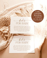 Books for Baby Card | Boho Book Request Insert | Modern Minimalist Baby Shower | Beige Baby Shower | Boho Baby Shower | Editable Template A5