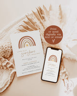 A Little Ray of Sunshine Baby Shower | Rainbow Baby Shower Invitation | Gender Neutral Shower Invite | Bohemian Baby Shower Template | S2