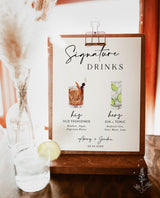 Signature Drinks Sign Template | Signature Cocktail Sign | Minimalist Wedding Bar Menu Sign | His and Hers Bar Sign | Editable Template | M5
