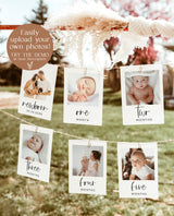 First Birthday Photo Banner | Minimalist Monthly Milestone Photo Cards | Gender Neutral First Birthday | Modern Boho First Birthday | M9