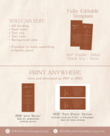 Minimalist Menu + Thank You Letter Template | Terracotta Wedding Napkin Note | Fall Wedding Thank You | Modern Place Setting Thank You | M9