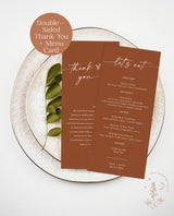Minimalist Menu + Thank You Letter Template | Terracotta Wedding Napkin Note | Fall Wedding Thank You | Modern Place Setting Thank You | M9