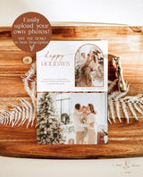 Photo Christmas Card Template | Boho Holiday Card | Minimalist Happy Holidays Card | Arch Holidays Card | Happy Holidays | Editable Card M9