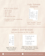 Minimalist Menu + Thank You Letter Template | Wedding Napkin Note | Modern Place Setting Thank You | Wedding Menu Thank You | M9