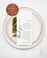 Modern Thank You Letter | Wedding Napkin Note | Minimalist Place Setting Thank You | Wedding Menu Thank You | Editable Template | M9