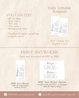 Modern Thank You Letter | Wedding Napkin Note | Minimalist Place Setting Thank You | Wedding Menu Thank You | Editable Template | M9