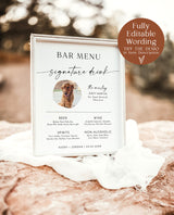 Pet Signature Cocktail Sign | Dog Signature Drink Sign | Minimalist Wedding Bar Menu | Dog Signature Cocktail Sign | Editable Template | M9