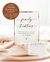 Family Traditions Sign & Card Template | Minimalist Baby Shower Sign | Gender Neutral | Childhood Memory Sign | Modern Baby Shower Sign | M9