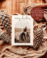 Photo Merry Christmas Card Template | Boho Holiday Card | Minimalist Christmas Card | Arch Christmas Card | Joyful Editable Template | M4