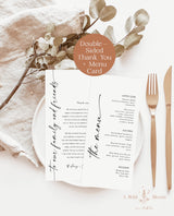 Minimalist Menu + Thank You Letter Template | Wedding Napkin Note | Modern Place Setting Thank You | Wedding Menu Thank You | M9