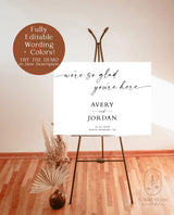 We're So Glad You're Here | Minimalist Wedding Welcome Sign | Modern Wedding Welcome Sign | Wedding Welcome Poster | Editable Template | M9