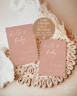 Minimalist Baby Shower Invitation | Gender Neutral Baby Shower | Hello Baby Invite | Modern Beige Baby Shower Invite | Editable Template M9