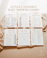Baby Shower Games | Gender Neutral Shower Bundle | Boho Minimalist Baby Shower | Terracotta Rust Baby Shower Games | Editable Template | M9