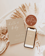 Minimalist Baby Shower Invitation | Gender Neutral Baby Shower | Hello Baby Invite | Modern Beige Baby Shower Invite | Editable Template M9