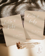 Minimalist Baby Shower Invitation | Gender Neutral Baby Shower | Hello Baby Invite | Modern Beige Baby Shower Invite | Editable Template M9