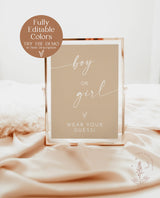 Boy or Girl Sign | Wear Your Guess Game | He or She What Will Baby Be Sign Template | Gender Guess Game | Gender Neutral Baby Shower | M9