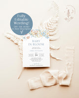Baby in Bloom Baby Shower Invite | Spring Flowers Baby Shower | Boy Baby Shower | Modern Floral Baby Shower Invite | Editable Template | W8