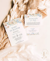 Baby in Bloom Baby Shower Invitation Template | Blue Floral Baby Shower | Boy Baby Shower | Wildflower Baby Shower Invite Bundle | W8