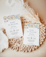 Baby in Bloom Baby Shower Invite | Spring Flowers Baby Shower | Boy Baby Shower | Modern Floral Baby Shower Invite | Editable Template | W8