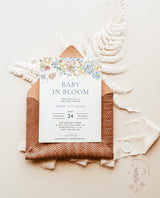 Baby in Bloom Baby Shower Invite | Spring Flowers Baby Shower | Boy Baby Shower | Modern Floral Baby Shower Invite | Editable Template | W8