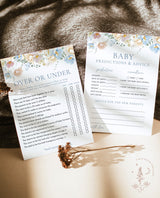 Boho Baby Shower Games | Gender Neutral | Boy Baby Shower Bundle | Modern Floral Baby Shower | Blue Baby Shower Game | Editable Template W8