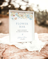 Flower Bar Sign | Modern Floral Bridal Shower Sign | Wildflower Baby Shower Sign | Baby in Bloom Shower Sign | Editable Template | W8