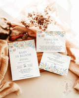 Baby in Bloom Baby Shower Invitation Template | Blue Floral Baby Shower | Boy Baby Shower | Wildflower Baby Shower Invite Bundle | W8