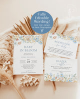 Baby in Bloom Baby Shower Invitation Template | Blue Floral Baby Shower | Boy Baby Shower | Wildflower Baby Shower Invite Bundle | W8