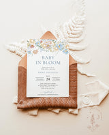 Baby in Bloom Baby Shower Invitation Template | Blue Floral Baby Shower | Boy Baby Shower | Wildflower Baby Shower Invite Bundle | W8