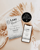 Last Disco Bachelorette Party Invite Template | Disco Ball Bachelorette | Silver Glitter | Bachelorette Party Invite | Editable Template D3