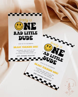 One Rad Dude Birthday Invite Template | Smiley Face Birthday Invite | Boy 1st Birthday | One Happy Dude First Bday | Editable Template | S4