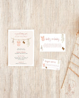 Baby Shower Invitation Template | Girl Baby Shower Invite Bundle | Boho Baby Shower | Pink Girl Clothes Baby Shower | Editable Template | C2