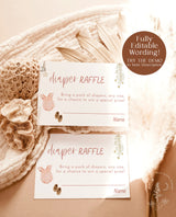 Modern Minimalist Diaper Raffle Card | Boho Diaper Raffle Ticket | Pink Beige Baby Shower Card | Girl Baby Shower | Editable Template | C2