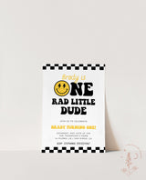 One Rad Dude Birthday Invite Template | Smiley Face Birthday Invite | Boy 1st Birthday | One Happy Dude First Bday | Editable Template | S4