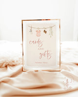 Cards and Gifts Sign Template | Boho Baby Shower Sign | Pink Girl Baby Shower Sign | Baby Shower Gift Sign | Editable Template | C2