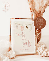 Cards and Gifts Sign Template | Boho Baby Shower Sign | Pink Girl Baby Shower Sign | Baby Shower Gift Sign | Editable Template | C2